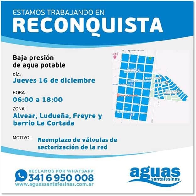 Baja presión de agua en Reconquista