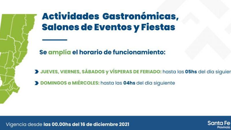 Nuevos horarios para bares y restaurantes en toda la provincia de Santa Fe