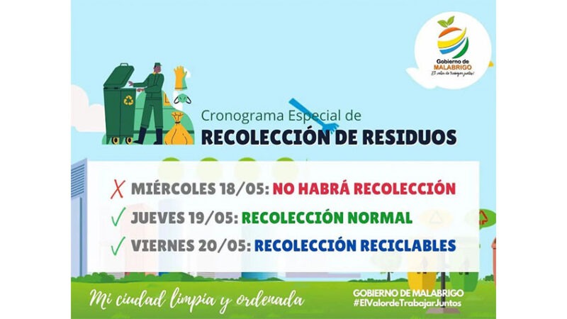 Cronograma especial de recolección de residuos