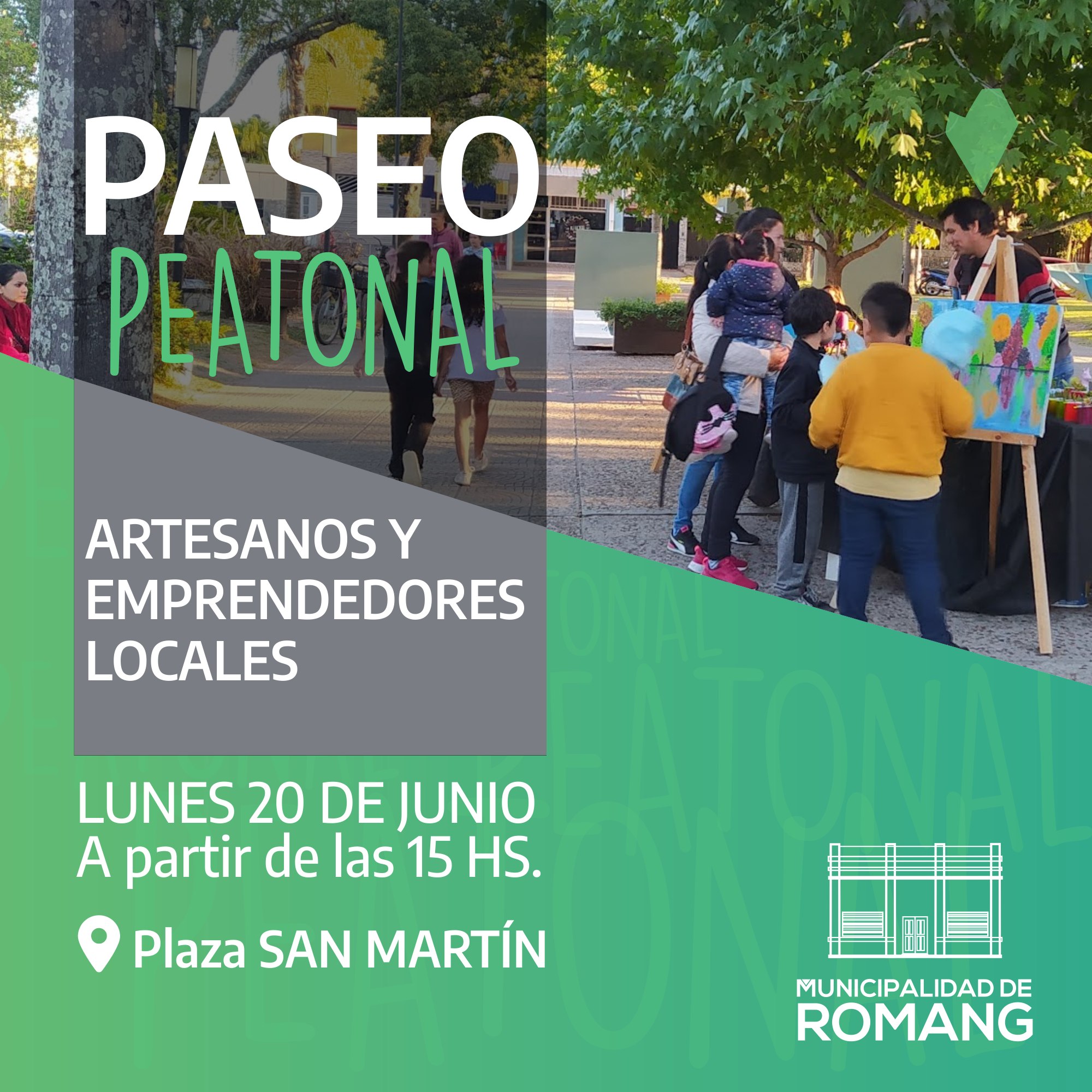 Paseo peatonal con artesanos y emprendedores en Romang
