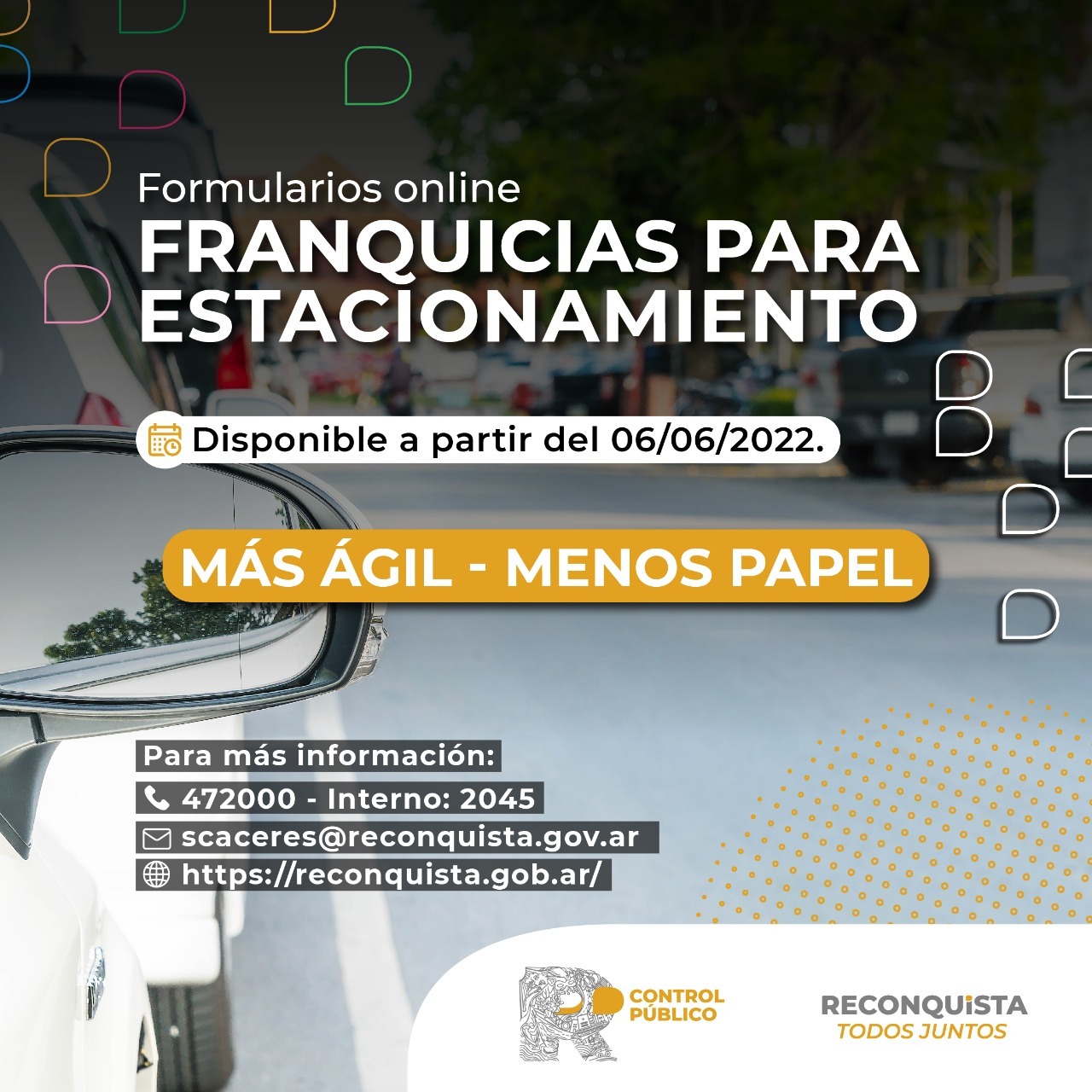 Reconquista ofrece franquicias de estacionamiento