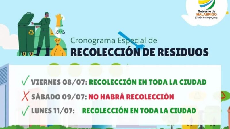 Cronograma especial de recolección de residuos en Malabrigo