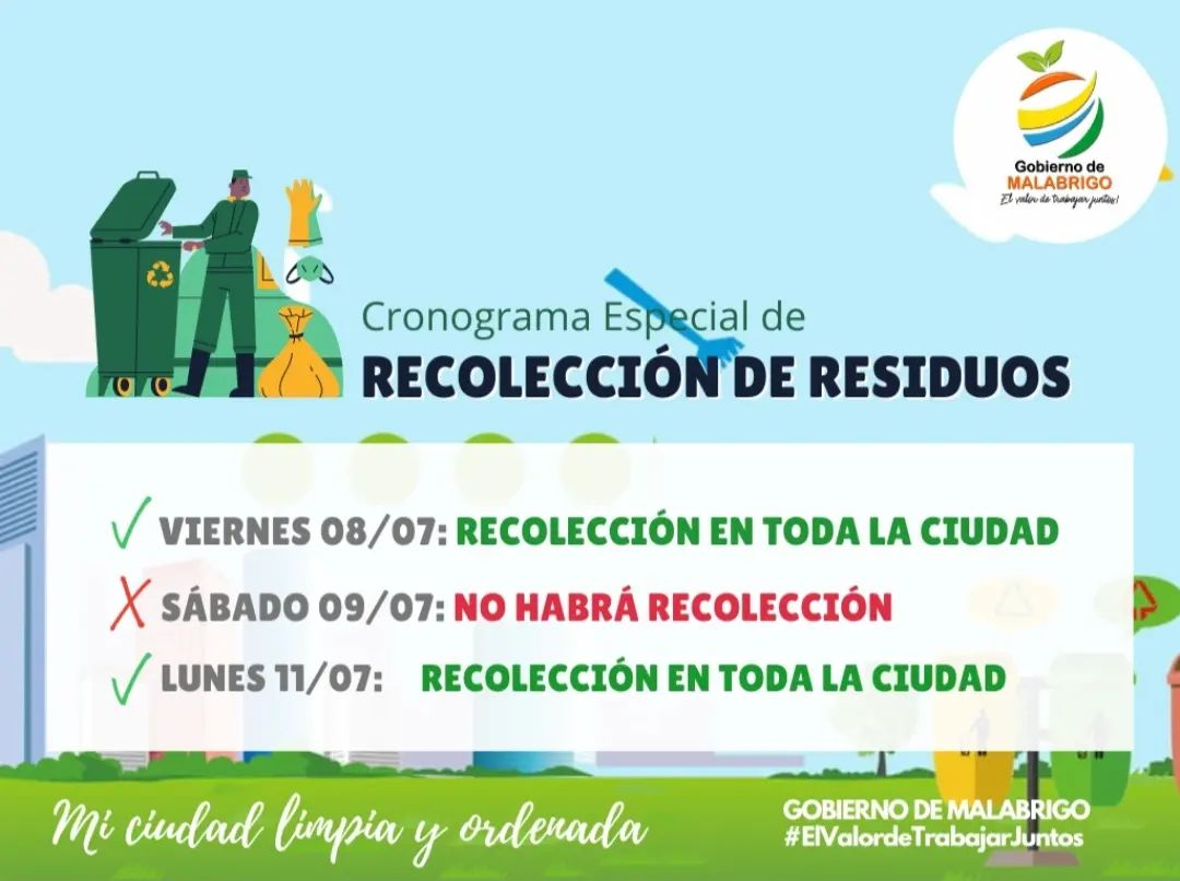 Cronograma especial de recolección de residuos en Malabrigo