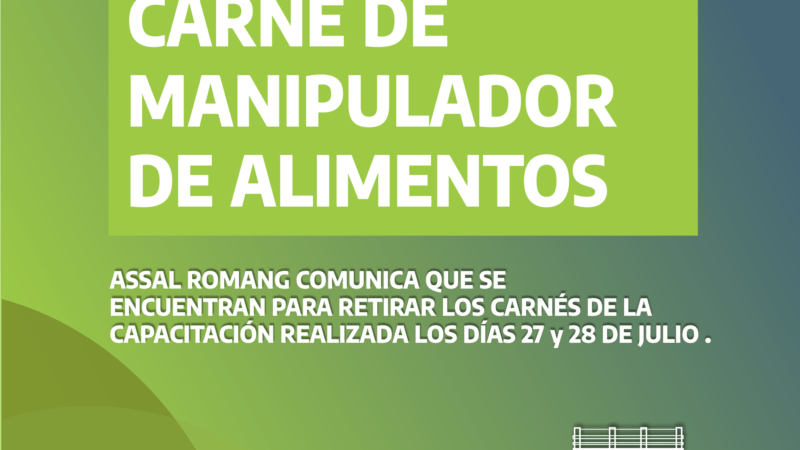 Entregan carné de manipulador de alimentos en Romang