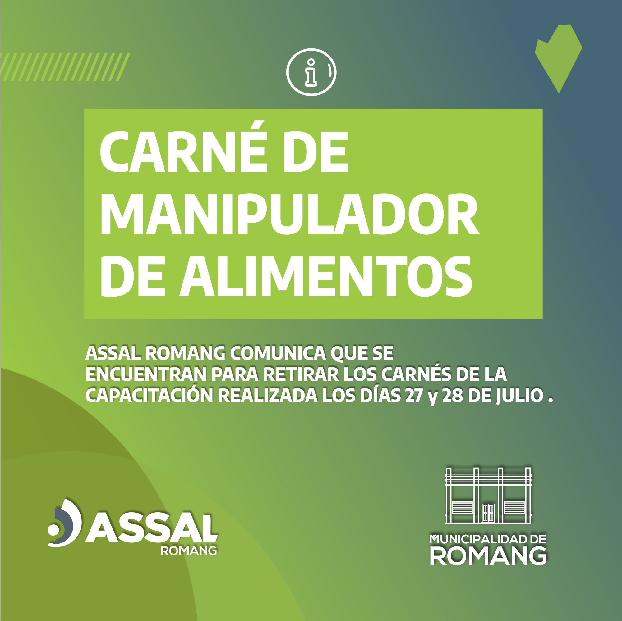Entregan carné de manipulador de alimentos en Romang