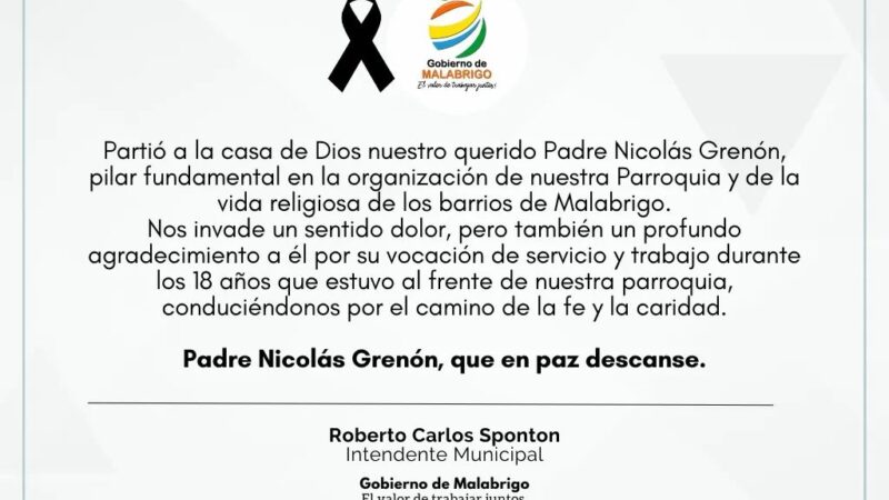 Jornada de luto en Malabrigo por la muerte del Padre Grenón