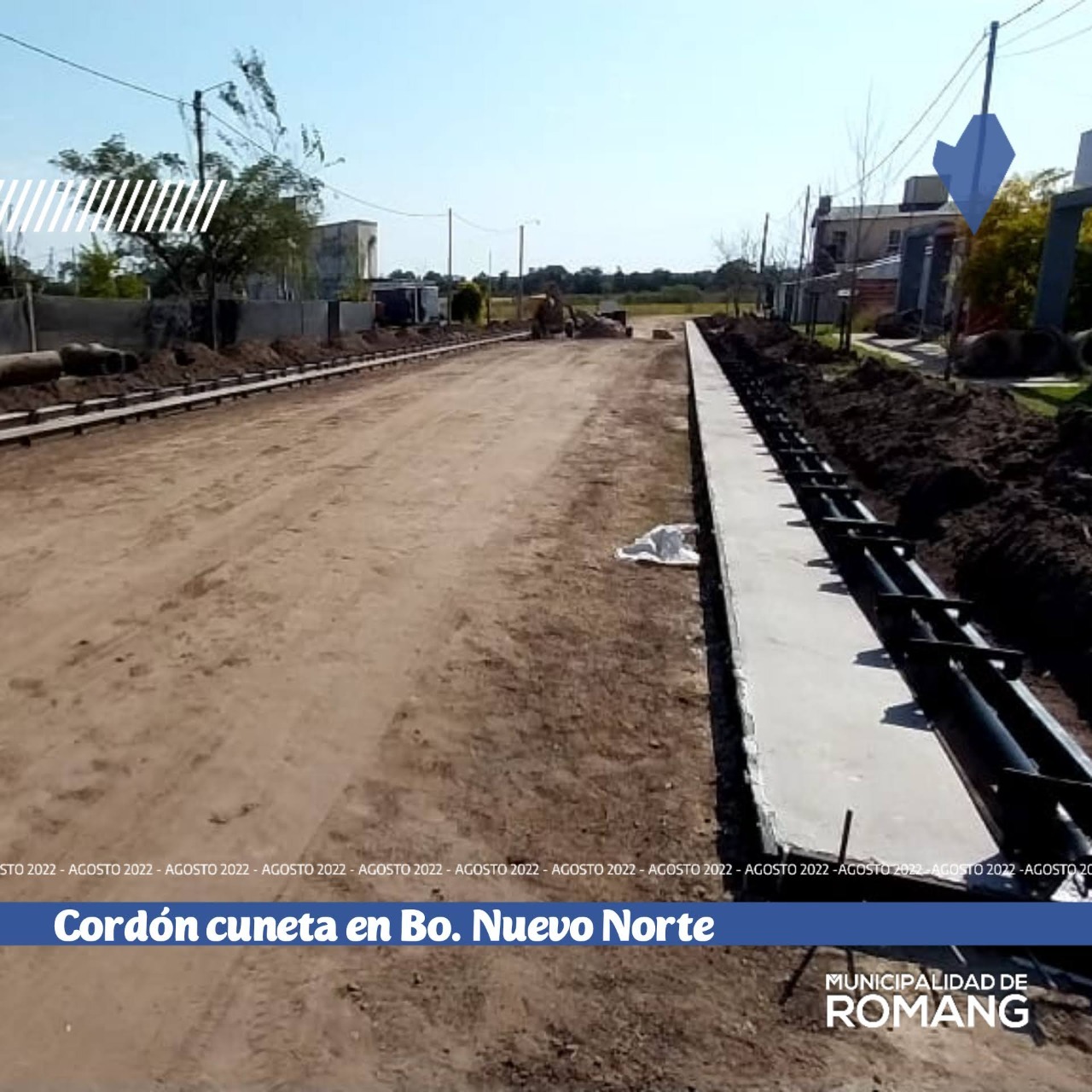 Avanza el cordón cuneta en Barrio Norte de Romang