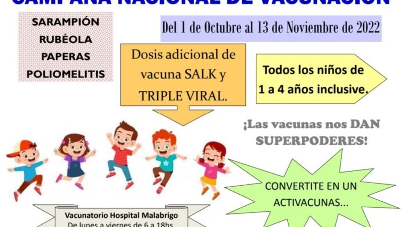 Este sábado comienza la campaña de vacunación SRPP en Malabrigo