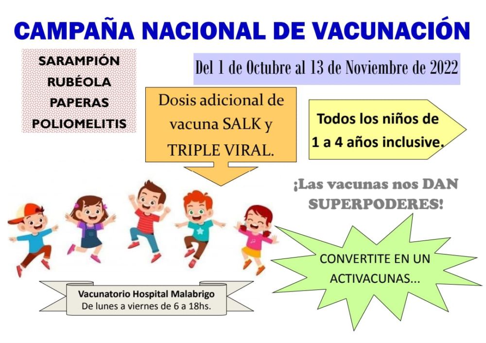 Este sábado comienza la campaña de vacunación SRPP en Malabrigo