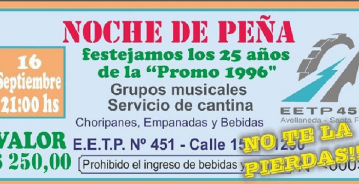 Noche de Peñas: Festejamos los 26 años de la «promo 1996»