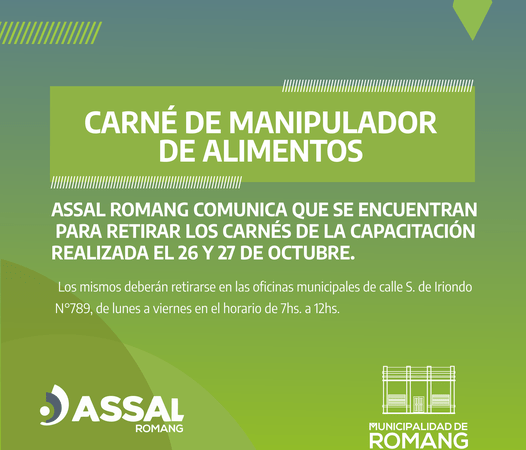 Entregan carnet para manipular alimentos en ASSAL Romang