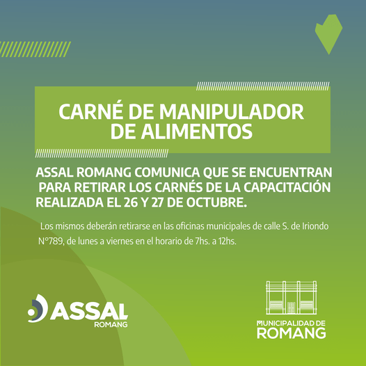 Entregan carnet para manipular alimentos en ASSAL Romang