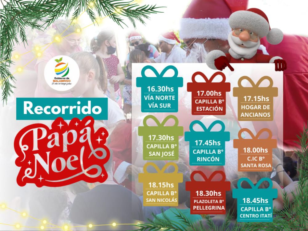 Así será el recorrido de Papá Noel el sábado en Malabrigo