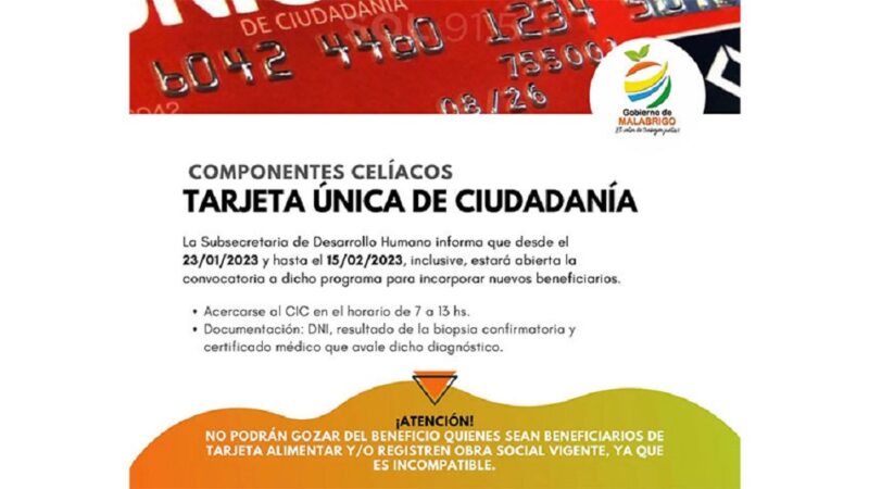Inscriben para Tarjeta Única COMPONENTES CELÍACOS