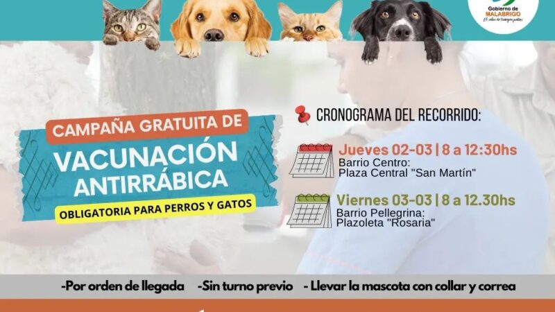 AGENDA| Sigue la vacunación antirrábica en Malabrigo