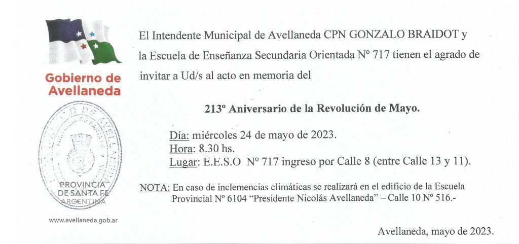 Avellaneda conmemora el 213° aniversario de la Revolución de mayo