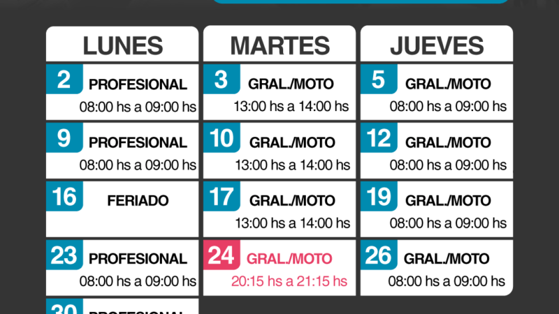 Cronograma octubre: charlas licencia de conducir