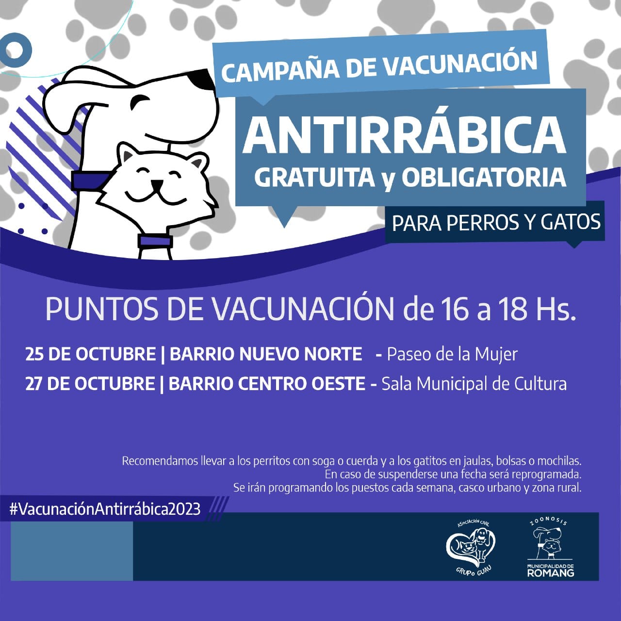 Romang: Continúa la vacunación antirrábica. Mirá el cronograma