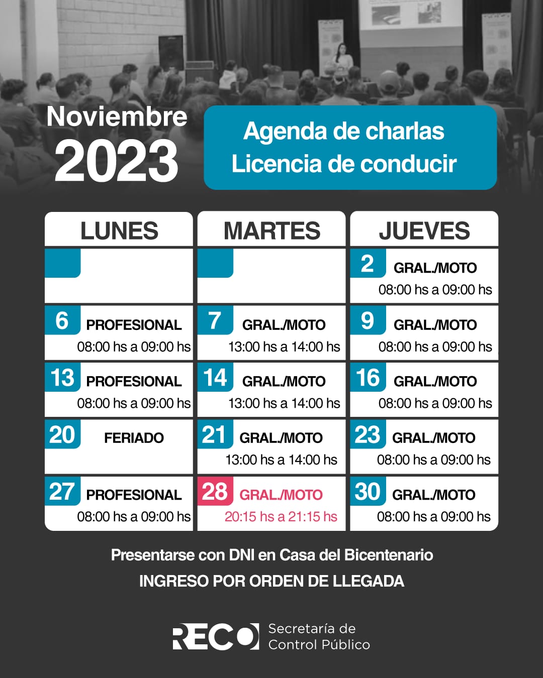 Reconquista: charla licencia de conducir: cronograma de noviembre