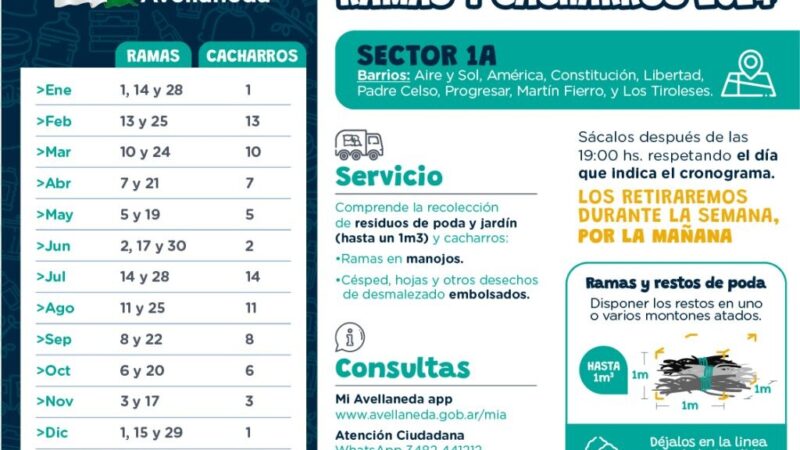 Recolección de ramas: Este domingo, es el turno del Sector 1A
