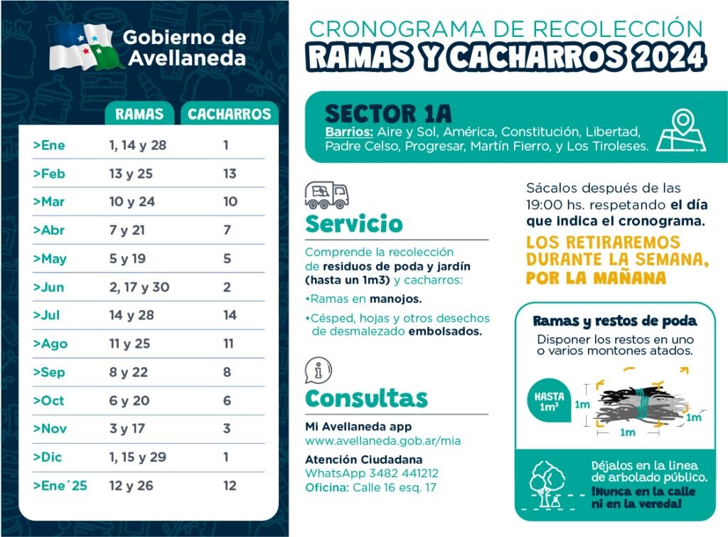 Recolección de ramas: Este domingo, es el turno del Sector 1A