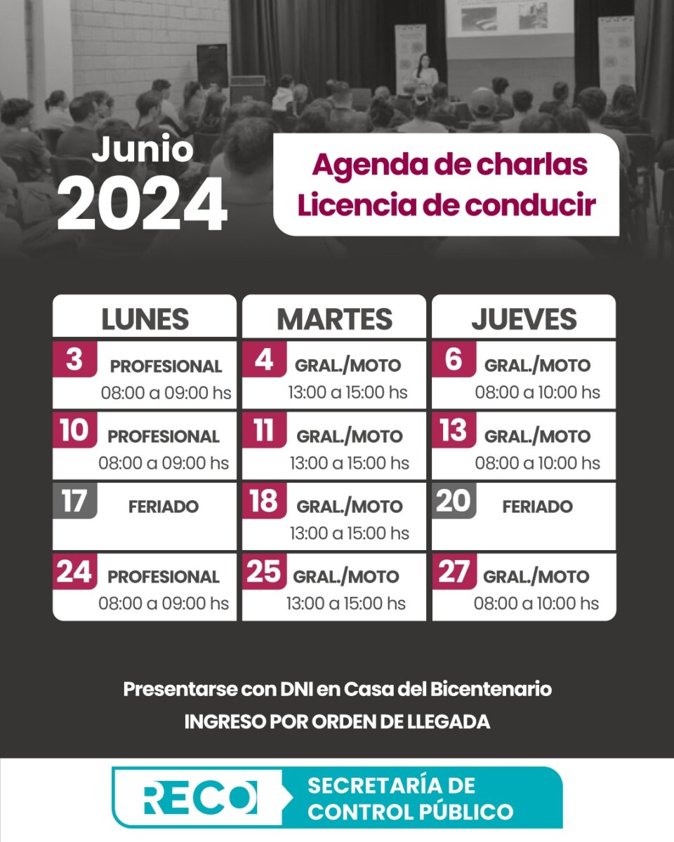 Mirá el cronograma de charlas para licencia de conducir