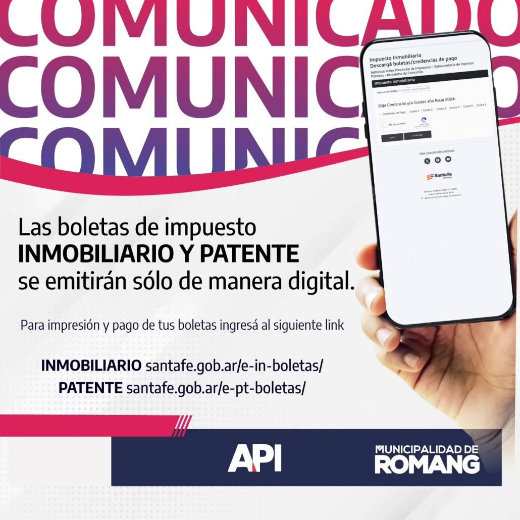 Romang: informan sobre emisión digital de boletas de impuestos