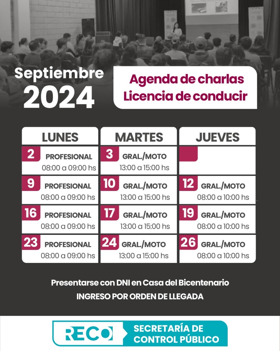 Charlas para Licencia de conducir: cronograma septiembre
