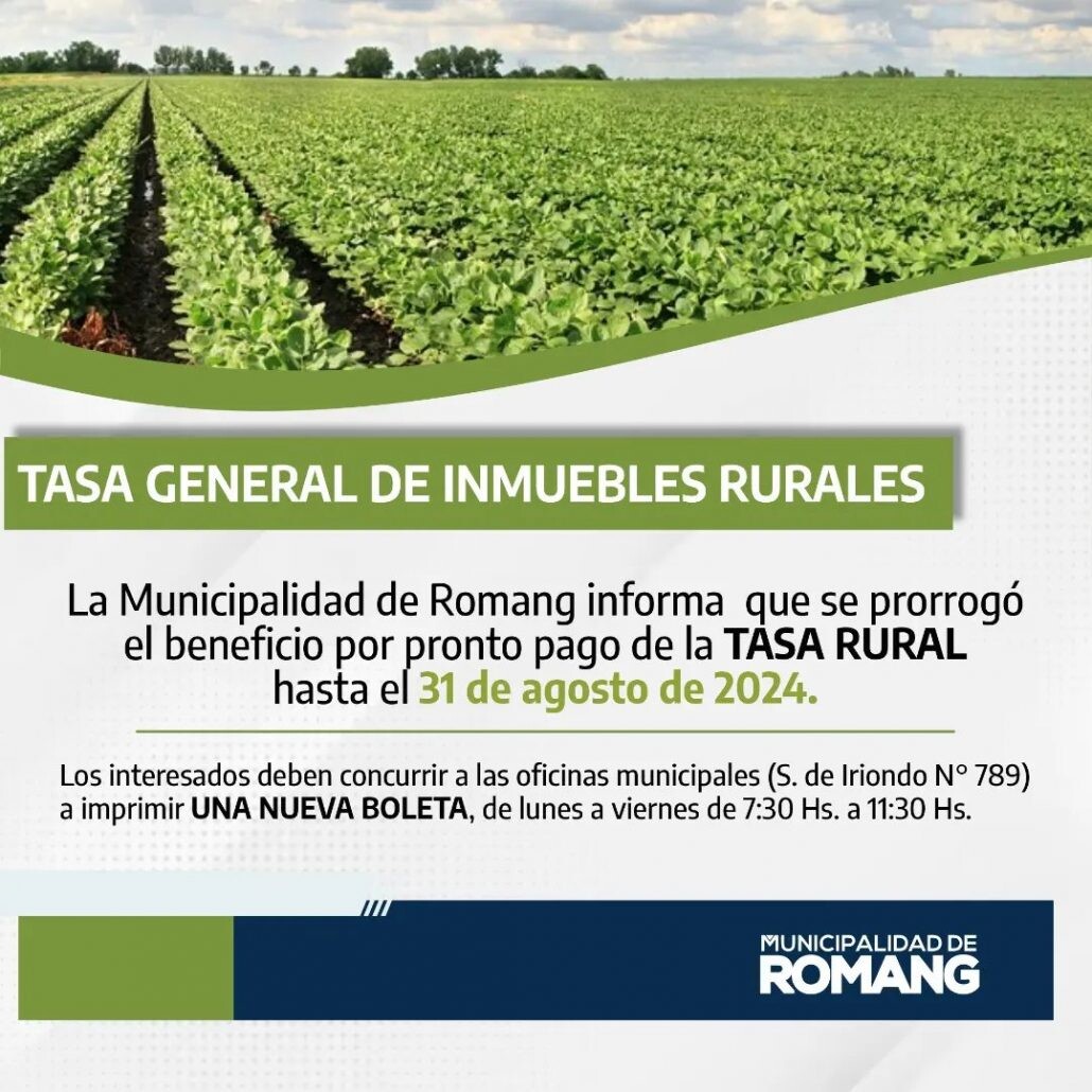 Romang Extiende Descuento por Pronto Pago de la Tasa Rural