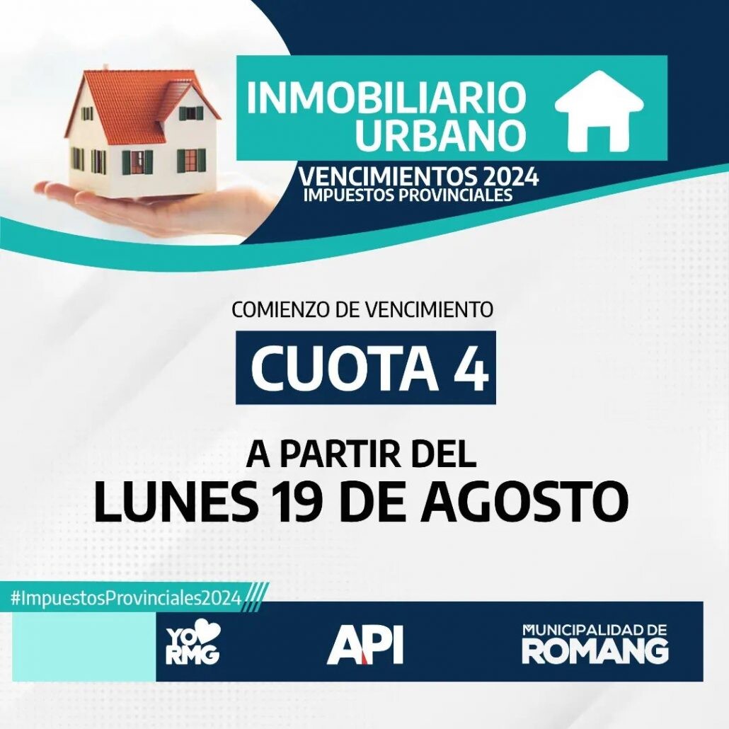 Romang: Vencimiento de la cuota 4 del Impuesto Inmobiliario Urbano