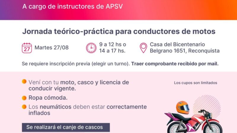 Reconquista ofrece capacitación para motociclistas en conducción segura
