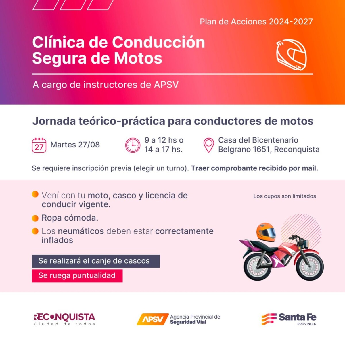 Reconquista ofrece capacitación para motociclistas en conducción segura
