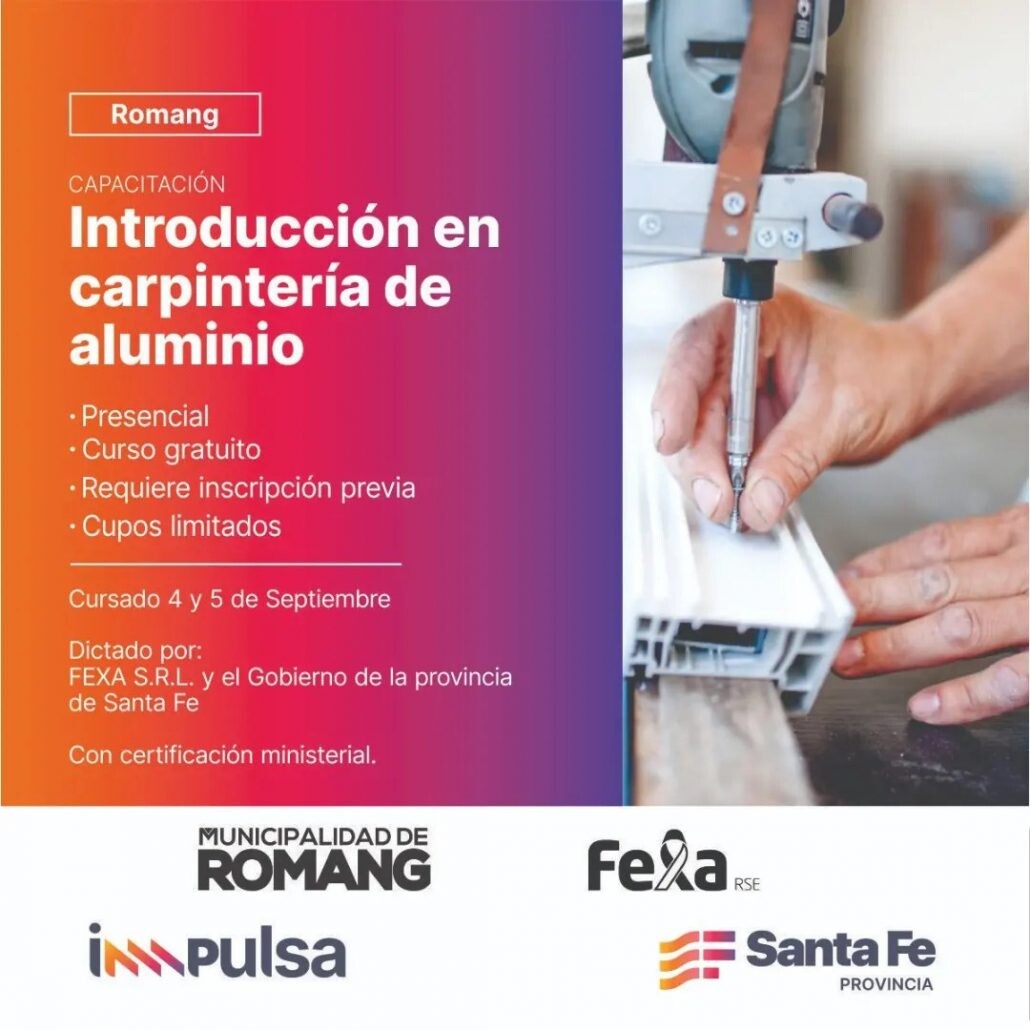 Capacitación gratuita en carpintería de aluminio en Romang