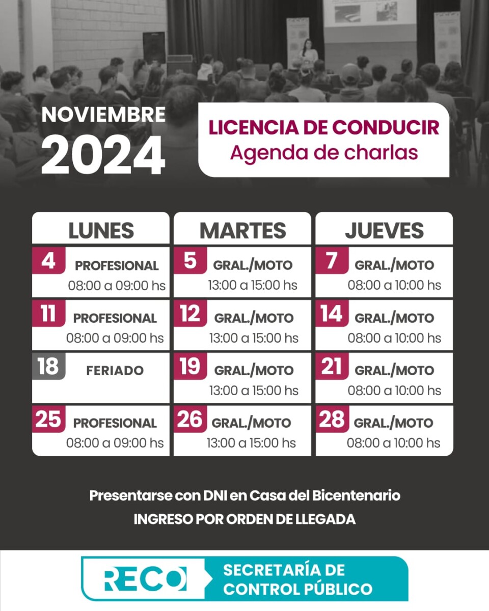 Charlas para Licencia de Conducir: cronograma de noviembre 2024
