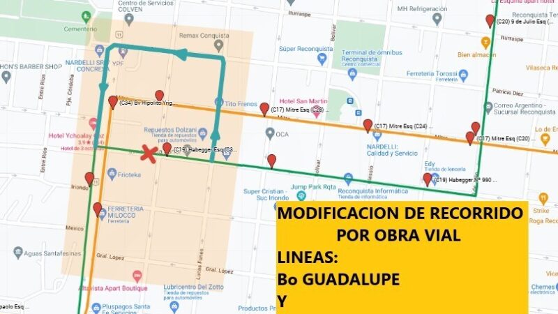 Cambian recorrido de colectivos por trabajos de ASSA en calle Habegger de Reconquista