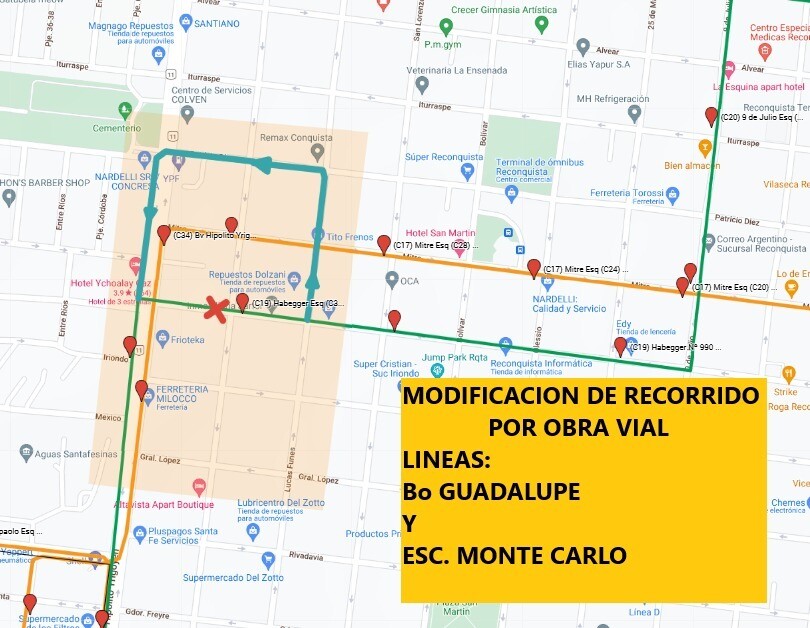 Cambian recorrido de colectivos por trabajos de ASSA en calle Habegger de Reconquista