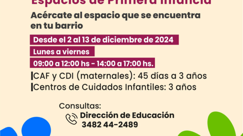 Últimos días para inscribirse en los Espacios de Primera Infancia
