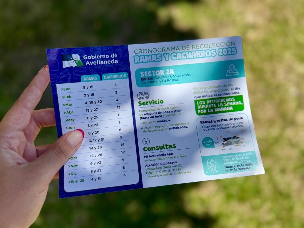 Cronograma de recoleccion de ramas y cacharros 2025 en Avellaneda