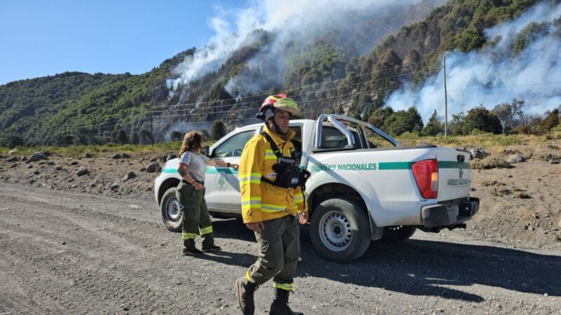 Brigadistas santafesinos continúan combatiendo focos de incendio al pie del volcán Lanín