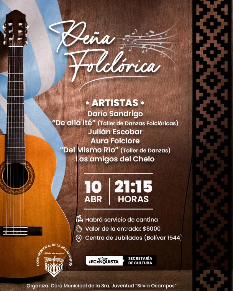 Preparan una Gran Peña Folclórica en el Centro de Jubilados de Reconquista ¿Cuándo se realiza?